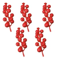 5Pcs Artificial Berry Picks, Christmas Berry Stems, Berry Sprigs for Christmas Tree, Glitter Berry Branches for Xmas Garland Wreath, Faux Berry Picks for Vase Filler and Centerpiece Decor