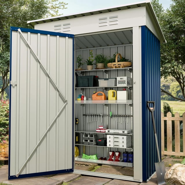 Remise de Rangement Extérieure 5 X 3 Pi avec Toit en Pente et Porte Verrouillable, Porte Simple, Petite Remise à Outils, Rangement d'Outils Compact