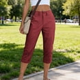 thumbnail image 6 of Capri Pants for Women High Waisted Relaxed Fit Elastic Waist Casual Capris Trousers Crop Chino Pants with Pocket Summer Cropped Pants(Red,S), 6 of 8