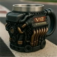 thumbnail image 4 of Taza térmica de acero inoxidable para amantes de los coches | Aislamiento al vacío de doble pared | Diseño con motor V12 y V6 | Vaso de viaje reutilizable para bebidas frías y calientes, 4 of 8