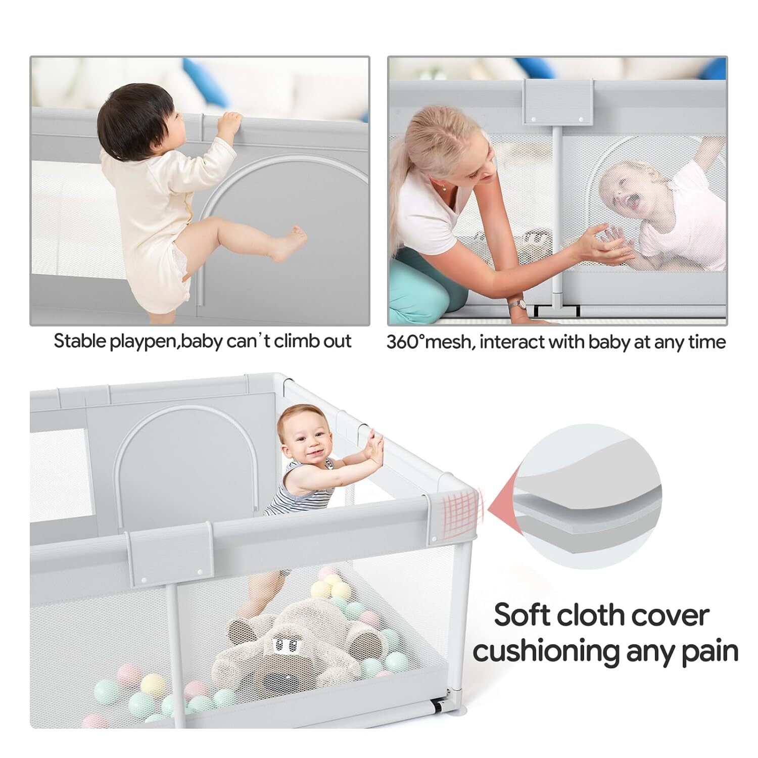 Easy4Home 59" Large Baby Playpen for Toddlers, Gray