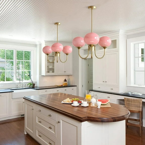 LittleGlovo Light Fixture with Pink Smooth Glass Shade French Home Decor Glass Hanging Lamp