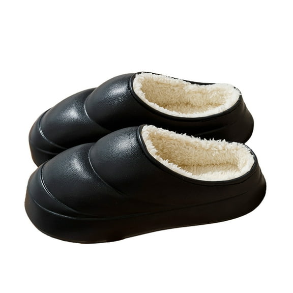 RUIYANQI Women's Fuzzy Lined Platform Clogs Thick Sole Waterproof Indoor Outdoor Warm Winter Slippers For Women Black Women Sandal