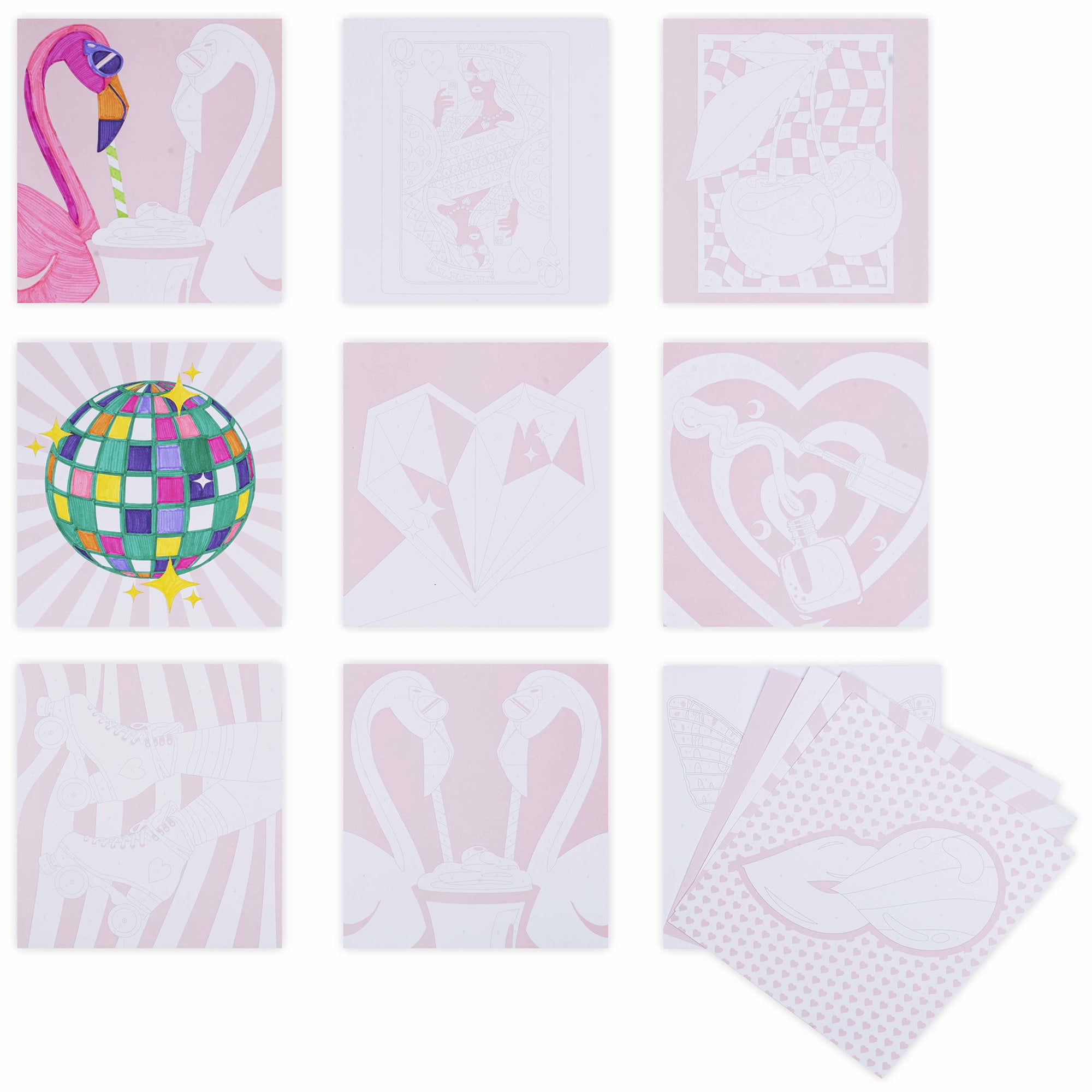 Vivid by Brea Reese: Marker Color-By-Number Kit - Queen of Hearts -5 Dual-Sided Markers, 12 Design Coloring Pages, Retro Vibrant Themed Spiral Art Pad