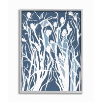 Stupell Industries Abstract Botanical Plant Silhouette Blue White Design Framed Wall Art Design by Lori Dubois, 16" x 20", Gray Framed