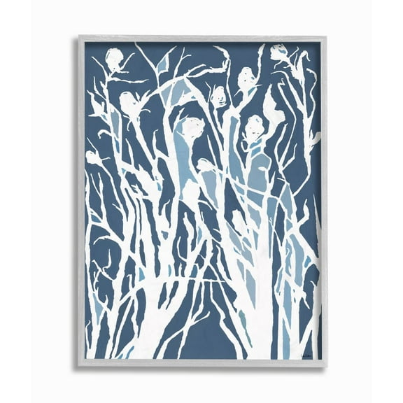Stupell Industries Abstract Botanical Plant Silhouette Blue White Design Framed Wall Art Design by Lori Dubois, 16" x 20", Gray Framed