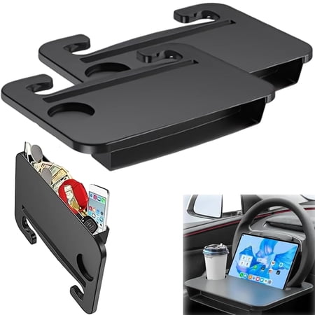 2-in-1 Car Steering Wheel Desk, Steering Wheel Tray Table with Seat Gap Filler Organizer, Durable Multi-functional Travel Workstation, Desk for Laptop & Eating with Cup Holder and Pen Slot(2pcs)