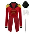 thumbnail image 3 of Sxiwei Women Circus Ringmaster Costume Magician Costume Velvet Tailcoat with Hat Gloves and Wand Set Red S, 3 of 7