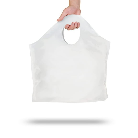 White Super Wave Top Carry Out Bags, Polyethylene Die Cut Handle, 250 Count, 24 x 20 x 11 in
