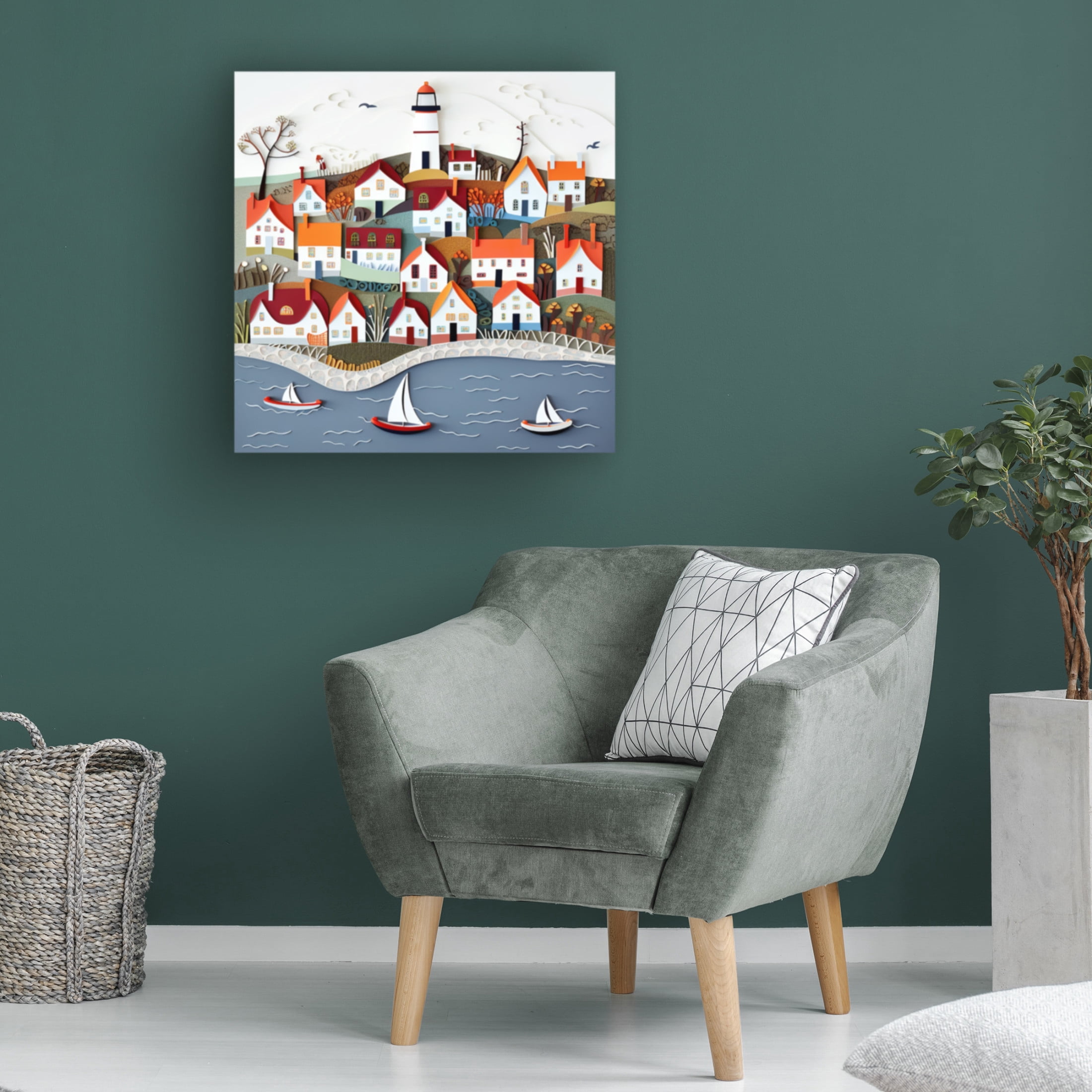 Canvas Wall Art - Ray Heere 'Paper Art Coastal Scene 20' Wall Art for Living Room, Bedroom, or Office Décor by Trademark Fine Art - 18 x 18 Inches