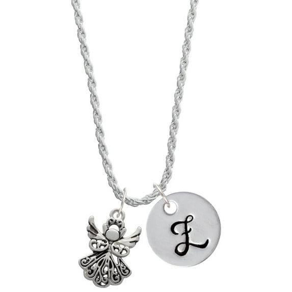 Delight Jewelry Silvertone Angel Silvertone Script Initial Disc - Z - Charm Necklace, 20"+3"