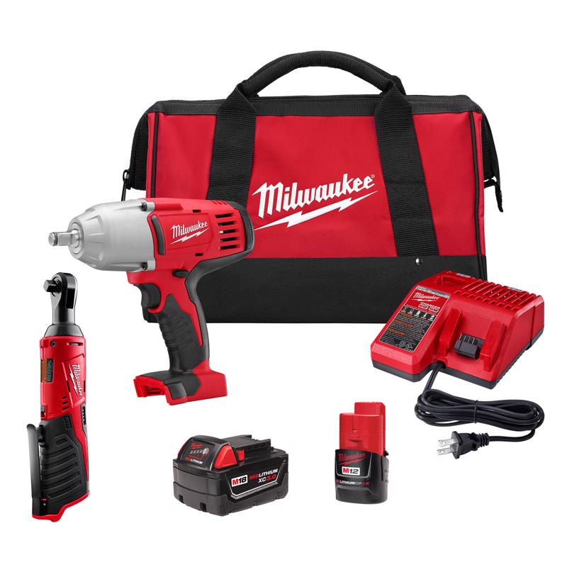 Milwaukee M18 18 V Cordless Brushed 2 Tool Impact Wrench with Friction Ring Kit