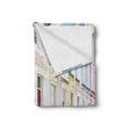 thumbnail image 2 of City Old Houses Soft Flannel Fleece Blanket, Traditional English Houses in Blue Pink Yellow and White Colors in London, Cozy Plush for Indoor and Outdoor Use, 50" x 70", Multicolor, by Ambesonne, 2 of 5