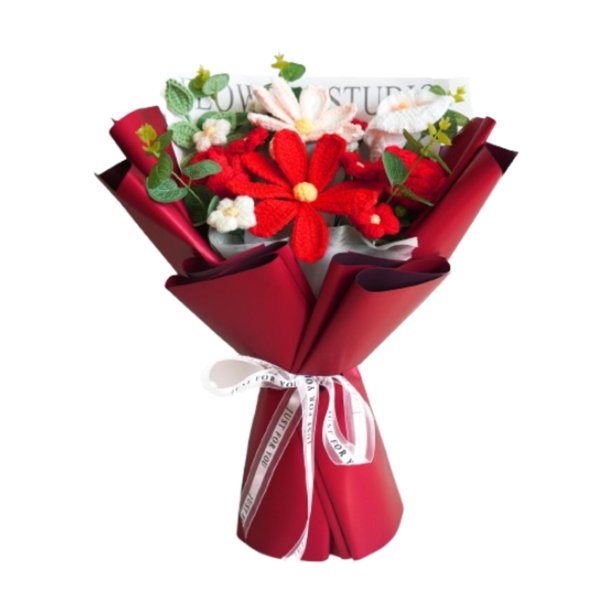 Ramo de flores artificiales de ganchillo de 45 cm, ligero, para decoración navideña. Rojo