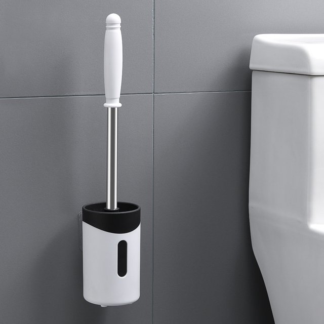 Cepillo y soporte para inodoro, cepillo para inodoro de tamaño compacto con mango de acero inoxidable, soporte de plástico de tamaño pequeño fácil de ocultar, ahorro de espacio para almacenamiento, limpieza profunda Shuxiu Wang 8390615163545
