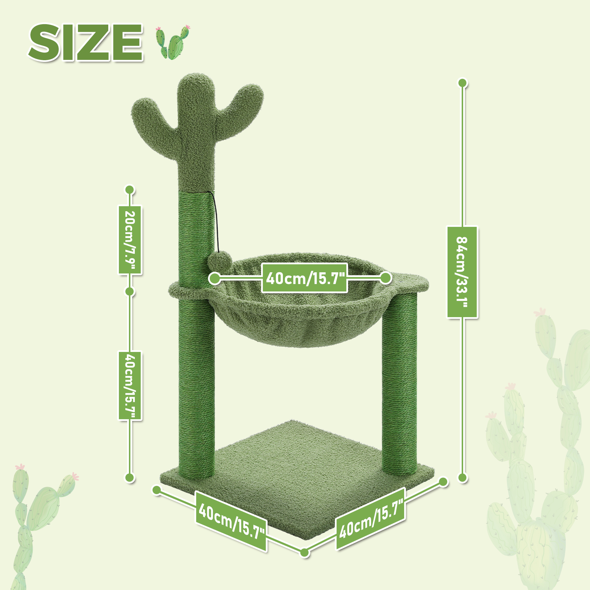Pawz Road 33" Cactus Cat Scratching Post with Hammock photo 4