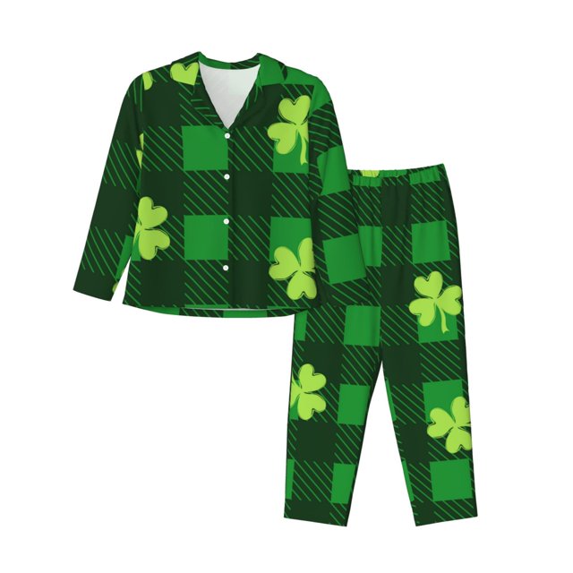 Fotbe Happy St. Patrick's Day5 Conjunto de Pijama de Manga Larga para Mujer con Estampado, Ropa de Dormir de 2 Piezas, Conjunto de Casa Suave y Cómodo con Bolsillos-X-Large
