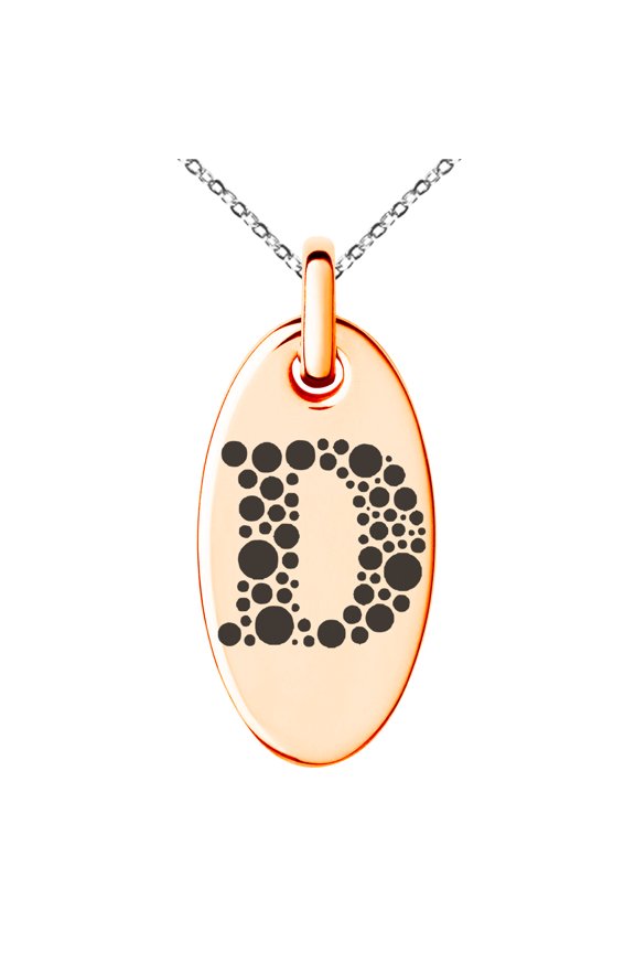 Stainless Steel Letter D Initial Dotted Monogram Engraved Small Oval Charm Pendant Necklace