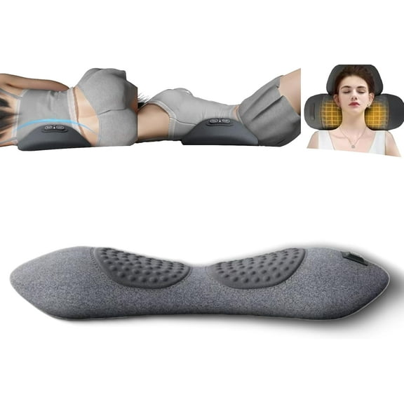 Lumbar Support Pillow with Heating & Vibration Massage, 3-in-1 Electric Back Massager for Neck, Shoulder and Waist, 3 Speed Adjustment & Ergonomic Support