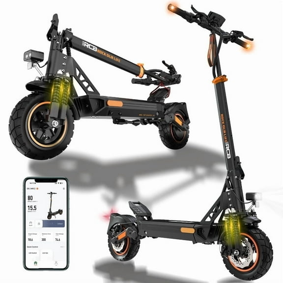 RCB D5PRO Electric Scooter Adult,1600W Peak Motor, 48V27Ah Battery, Up to 80 Miles Range, 10"Anti-Flat Off-Road Tires, Dual Brakes&Dual Suspension, Foldable Commuter Scooter with App & NFC