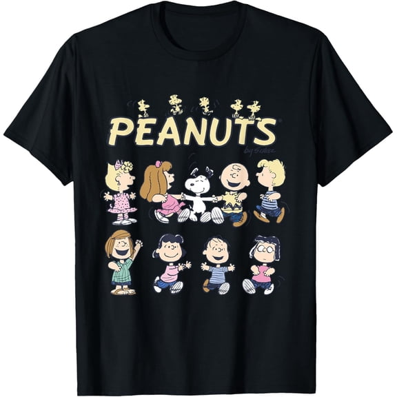 Snoopy and Friends Dancing Tee – Peanuts-Inspired Short Sleeve Cartoon Shirt