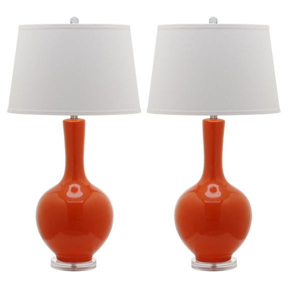 SAFAVIEH Blanche 32 in. H Solid Ceramic Gourd Lamp, Orange, Set of 2
