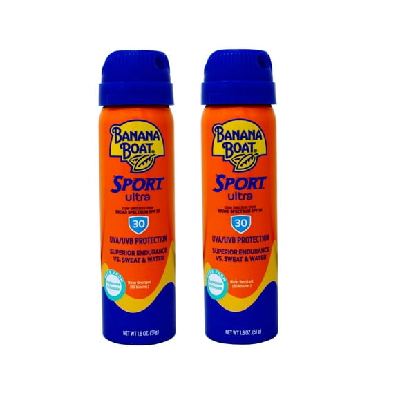 Banana Boat Sun Screen Sport Spray SPF 30 UltraMist 1.8 oz (Travel Size), - 2 Pack