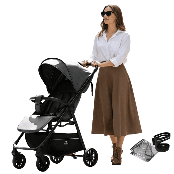Lightweight Baby Stroller, Portable Infant Pushchair with Raincoat and One Button Folding,for Newborns to Toddlers(0-36 Months),12Pounds,Unisex Grey