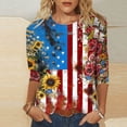 thumbnail image 4 of JOANKDMI Women's American Flag Shirts 3/4 Sleeve 4th of July Independence Day Crew Neck Tops Patriotic Holiday Festival Fashion T Shirts, 4 of 7