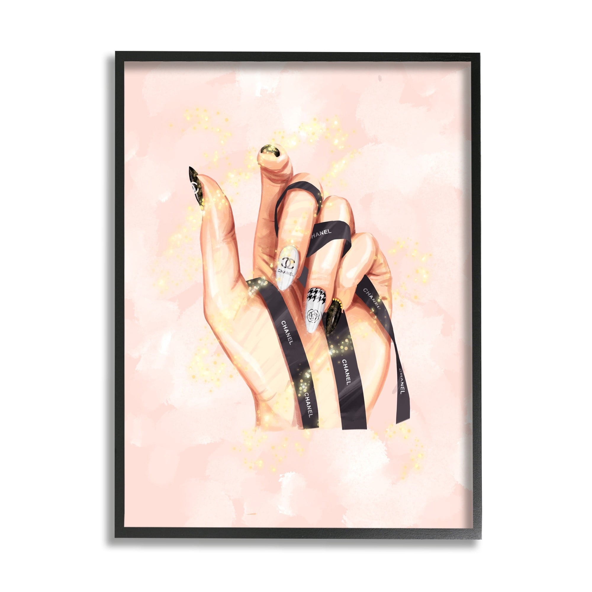 Stupell Industries Glam Nail Polish Hand Fashion Style Stars Framed Wall Art, 24 x 30, Design by Ziwei Li