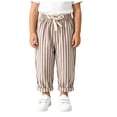 thumbnail image 4 of Xyant Toddler Girl Boy Cotton Linen Pants Striped Wide Leg Casual Pant Elastic Waist Summer Fall Trousers Kids Loose Long Pants (Khaki,3-4 Years), 4 of 7