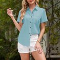 thumbnail image 4 of Summer Tops Women 2025 Plus Size Fashion New Solid Color Quarter Stand Up Collar Cotton Linen Casual Pullover Shirt, 4 of 9