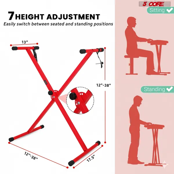 Red Metal Keyboard Stand X Shape Adjustable Foldable Portable with Locking Strap for Electronic Keyboards