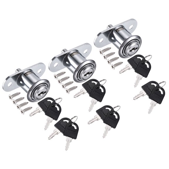 Uxcell 23mm Drawer Locks, 3 Pack Zinc Alloy Chrome Finish Drawer Door Lock Keyed Alike, Silver Tone