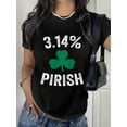 thumbnail image 1 of Women's St. Patrick's Day Lucky Clover Graphic T-Shirt - Casual Black Crew Neck Tee with Green Four-Leaf Clover Print, Breathable, 1 of 8