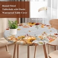 thumbnail image 4 of Orange Fall Round Tablecloth, Fitted Table Cover with Elastic for 45"-54" Round Tables, Thanksgiving Pumpkins Sunflower Grey Table Cloth Outdoor Indoor Dinning Party Waterproof Tablecloths, 4 of 7