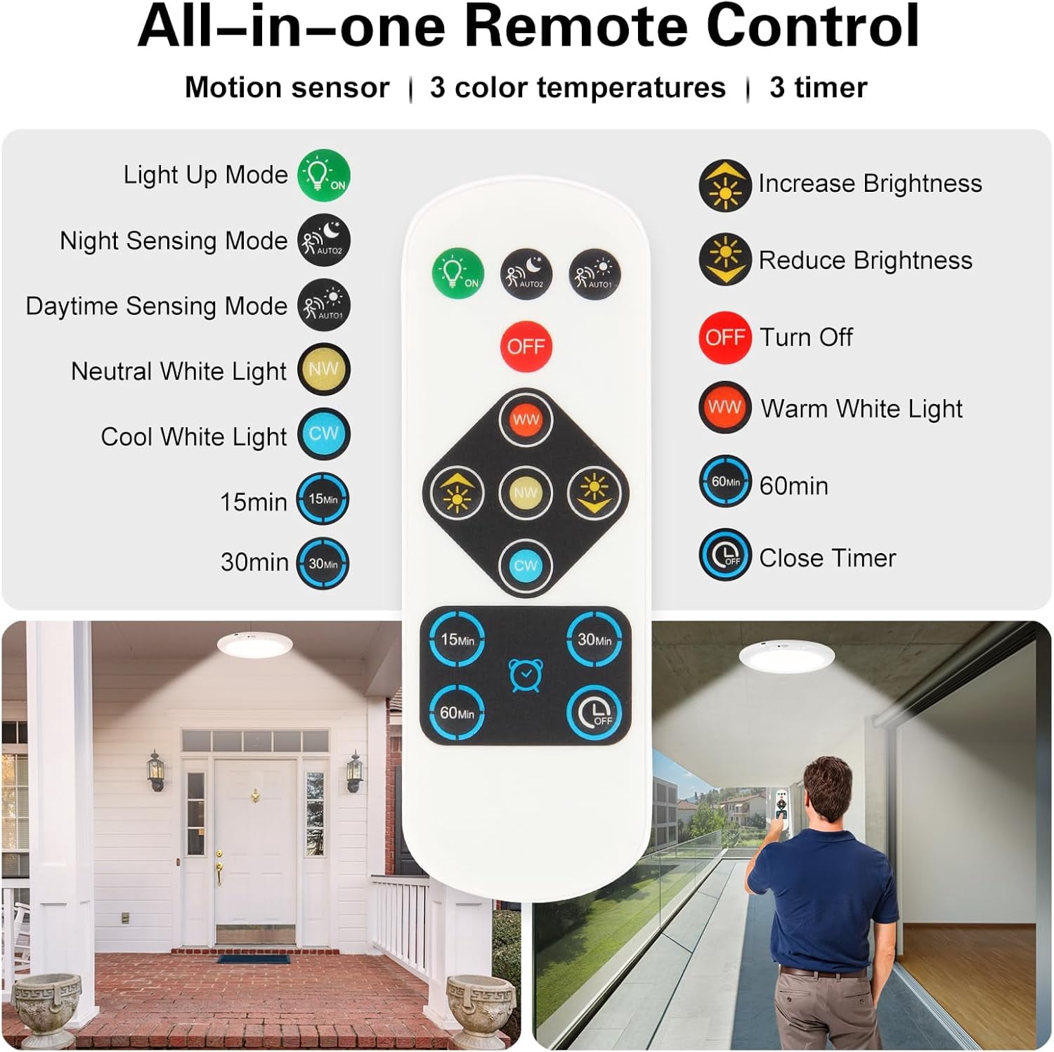 SONGAUN 2 Pack Rechargeable Ceiling Light, Closet Lights Motion Sensored, Battery Powered Ceiling Light with Remote No Wiring, Wireless Ceiling Lights for Stairs, Garage, Hallway, Porch, Pantry, Shed