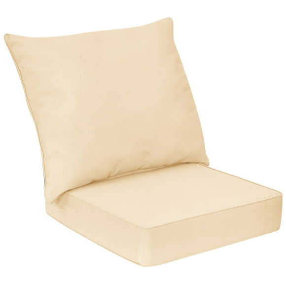 Gymax Ensemble de 2 Coussins pour Fauteuil à Assise Profonde Intérieur Extérieur avec Cordons Beige