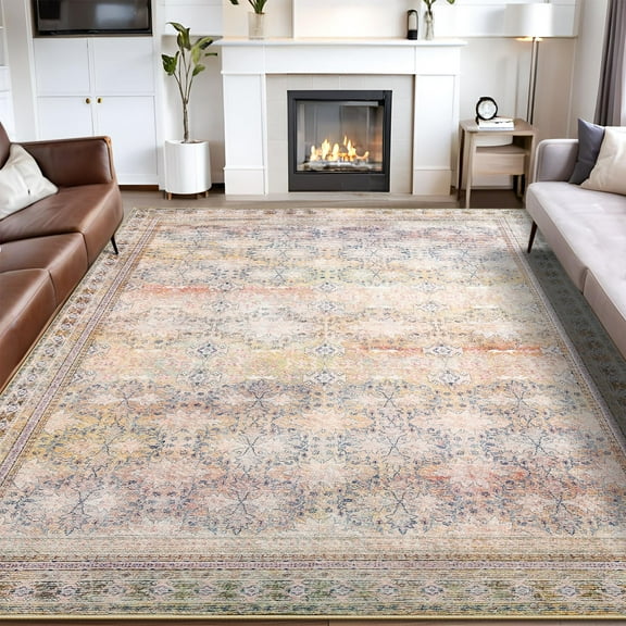 Jamfeel Vintage Rugs Soft Floral Area Rug Boho Carpet for Living Room Bedroom Home Decor,4'x6',Light Yellow