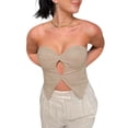 thumbnail image 2 of Franhais Women Strapless Crop Tops, Adults Sexy Irregular Solid Color V-Neck Cutout Tube Tops, 2 of 9