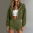thumbnail image 6 of Stamzod Women's Cropped Hoodie Fall Winter Long Sleeve Zip Up Hoodie Women Athletic Running Crop Jackets with Hood Army Green M, 6 of 7
