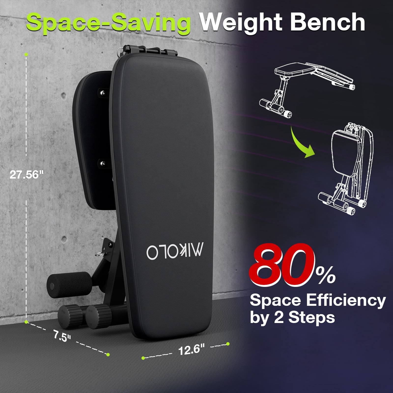 Mikolo 9 Positions Adjustable Weight Bench, Foldable Workout Bench with 800lbs Weight Capacity, Bench Press Bench for Full Body Workout