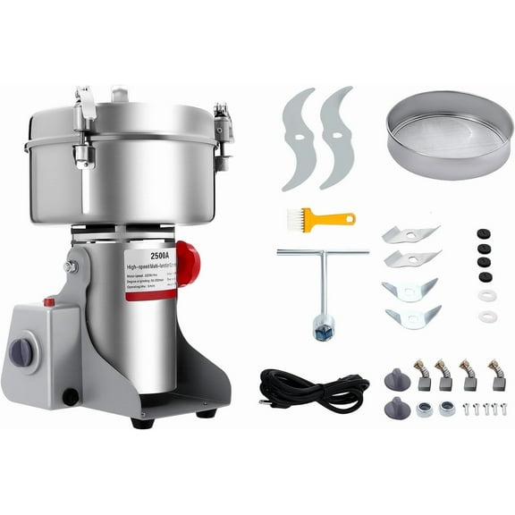 2500g Electric Grain Mill Grinder, Food-grade 304 Stainless Steel Pulverizer Grinding Machine, High-speed 32000r/min Commercial Corn Mill for Kitchen Herb Spice Coffee