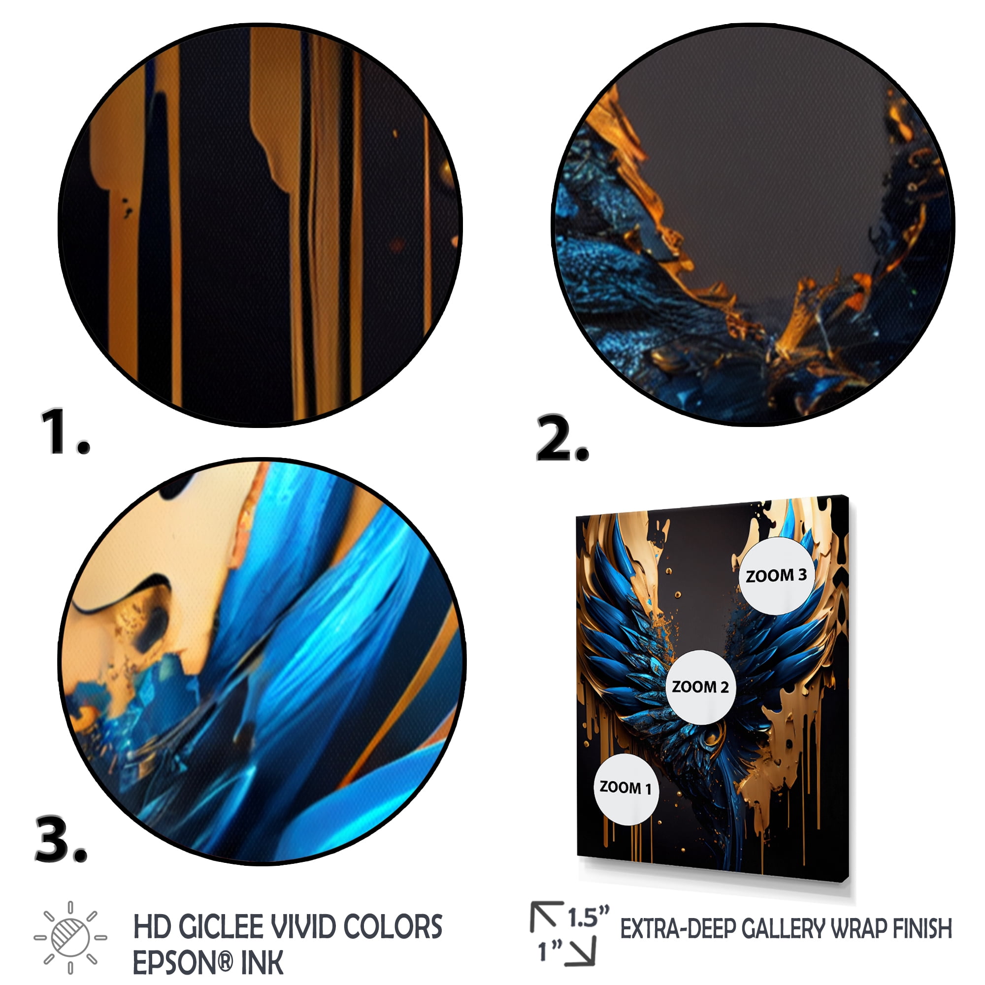 Designart Blue And Gold Angel Wings II Canvas Wall Art