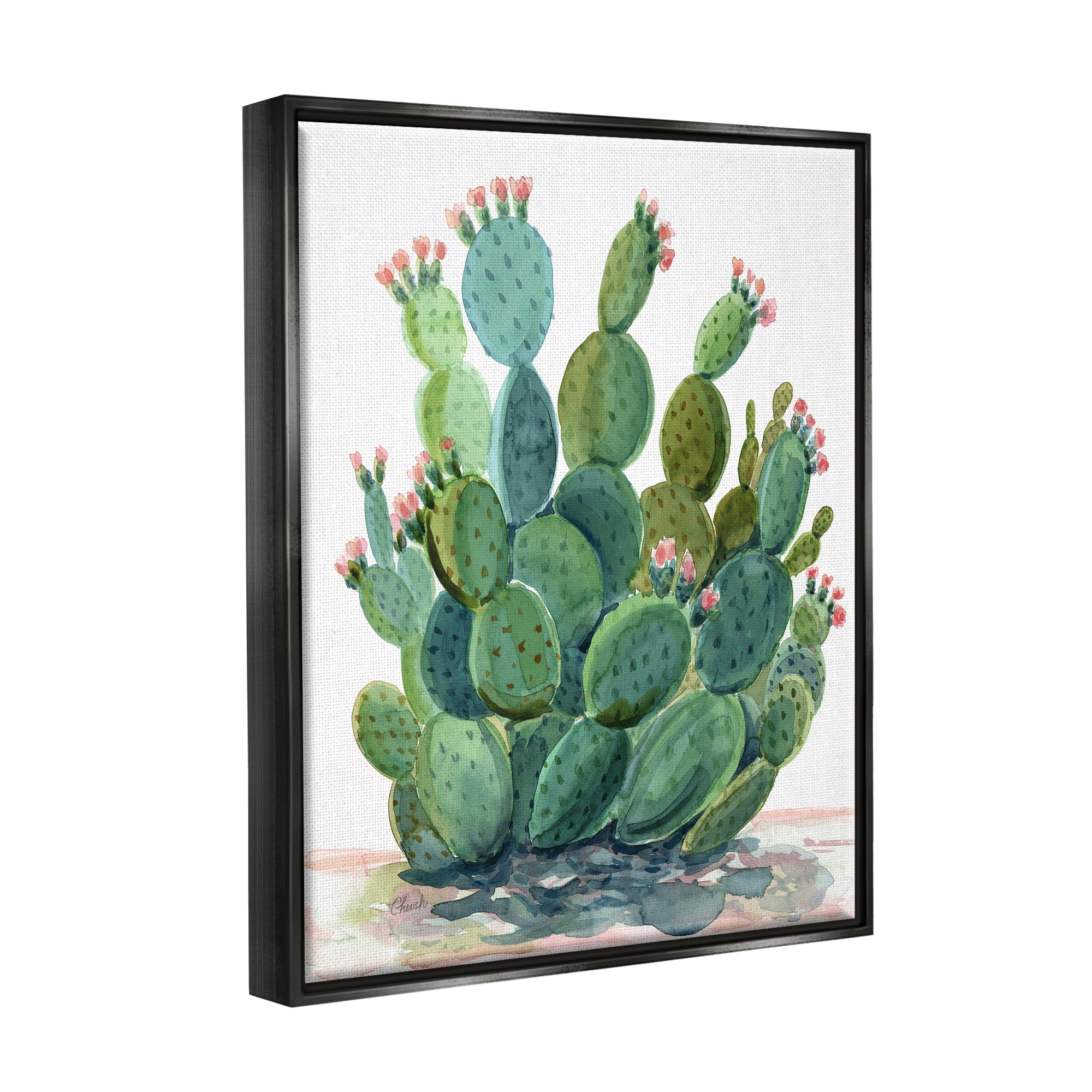 Stupell Botanical Desert Prickly Pear Cactus Botanical & Floral Painting Black Floater Framed Art Print Wall Art