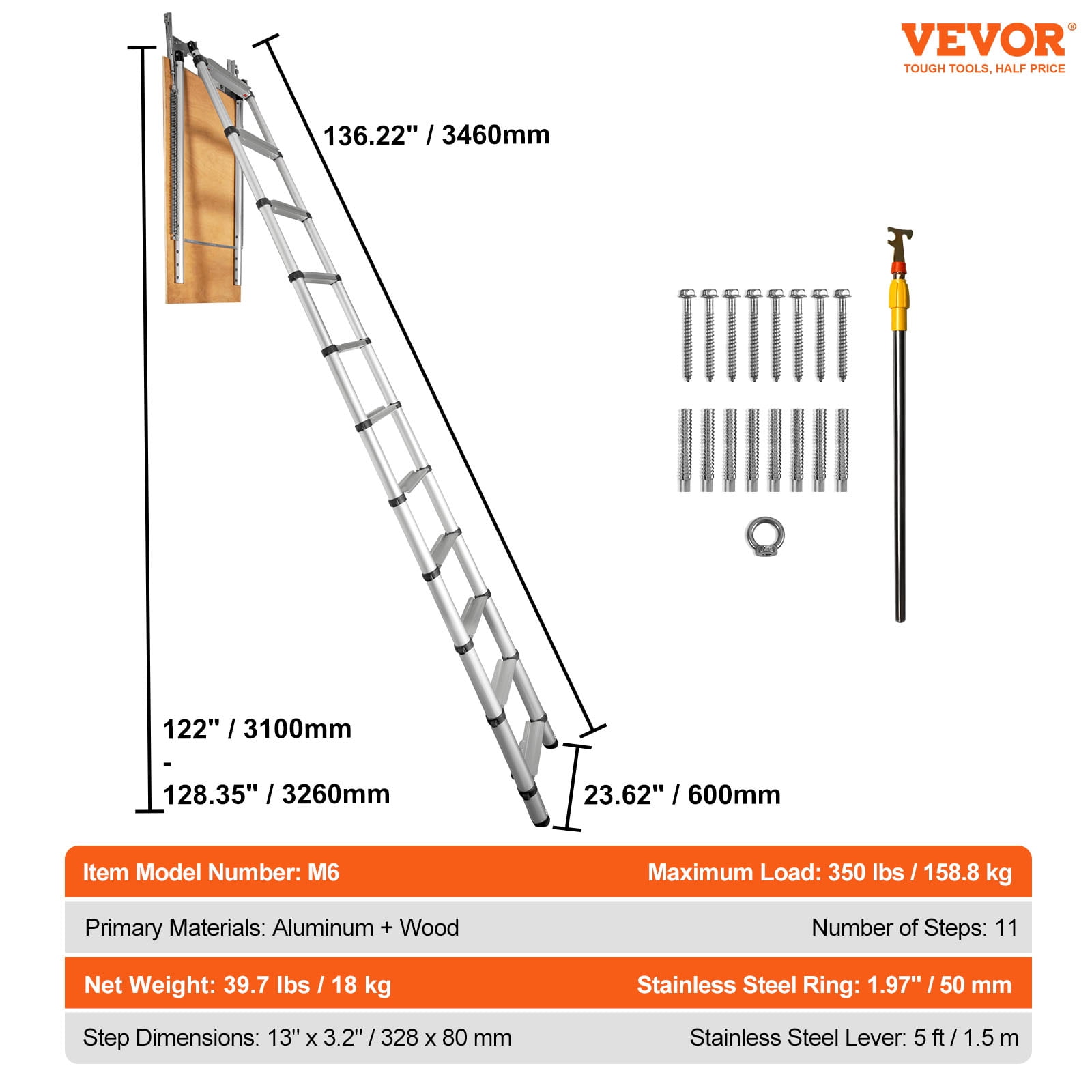 BENTISM Telescoping Ladder 350 lbs Capacity Aluminum Ladder for RV Loft Home Attic