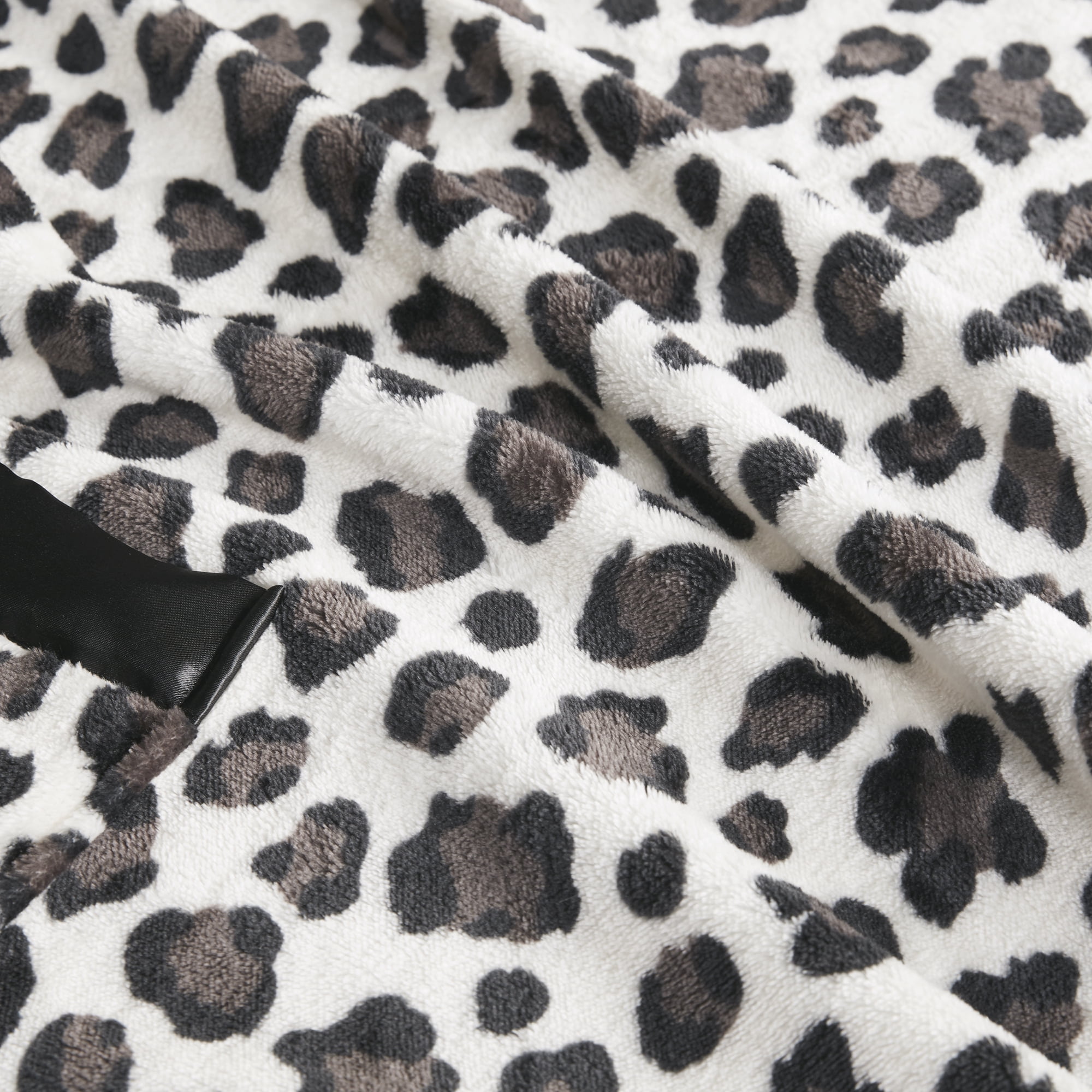 Comfort Spaces White, Gray Leopard Polyester Plush Throw, 60" x 50"
