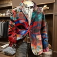 thumbnail image 3 of Nokdvo Carnival Jackets for Men Corduroy Two Button Jacket Carnival Mask Graphic Notched Lapel Suit Jacket with Pockets Holiday Party Loose-Fit Carnival Casual Outfits,Wine 2XL, 3 of 6
