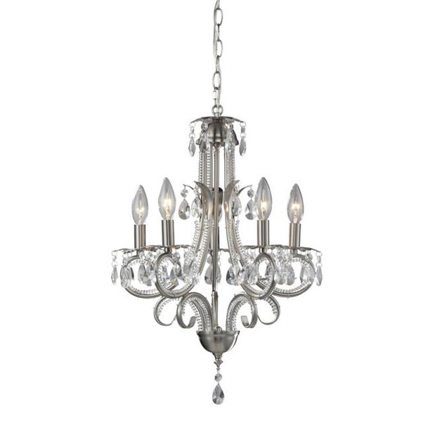 5 Light Chandelier Brushed Nickel Steel Crystal
