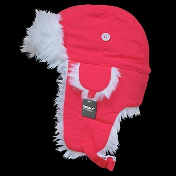 Decky 779-PL-NPK-06 White Synthetic Fur Aviator Hat- Neon Pink - Small & Medium
